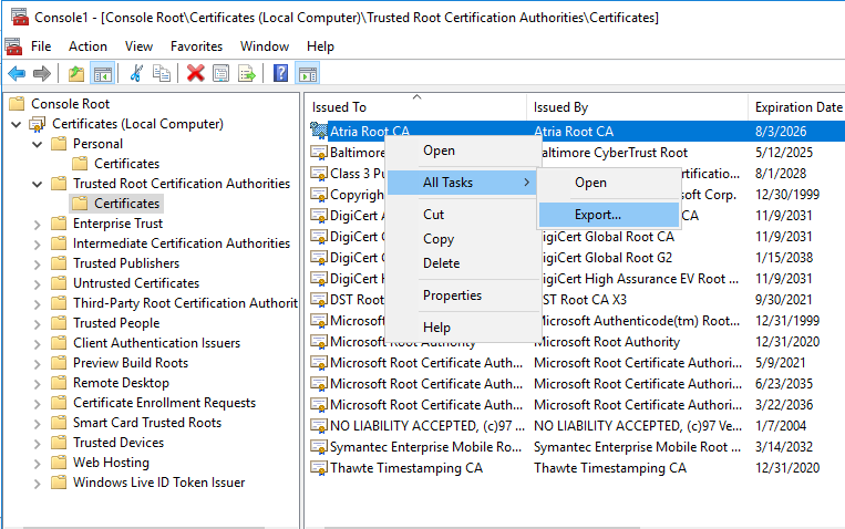 Certificate Transfer Process