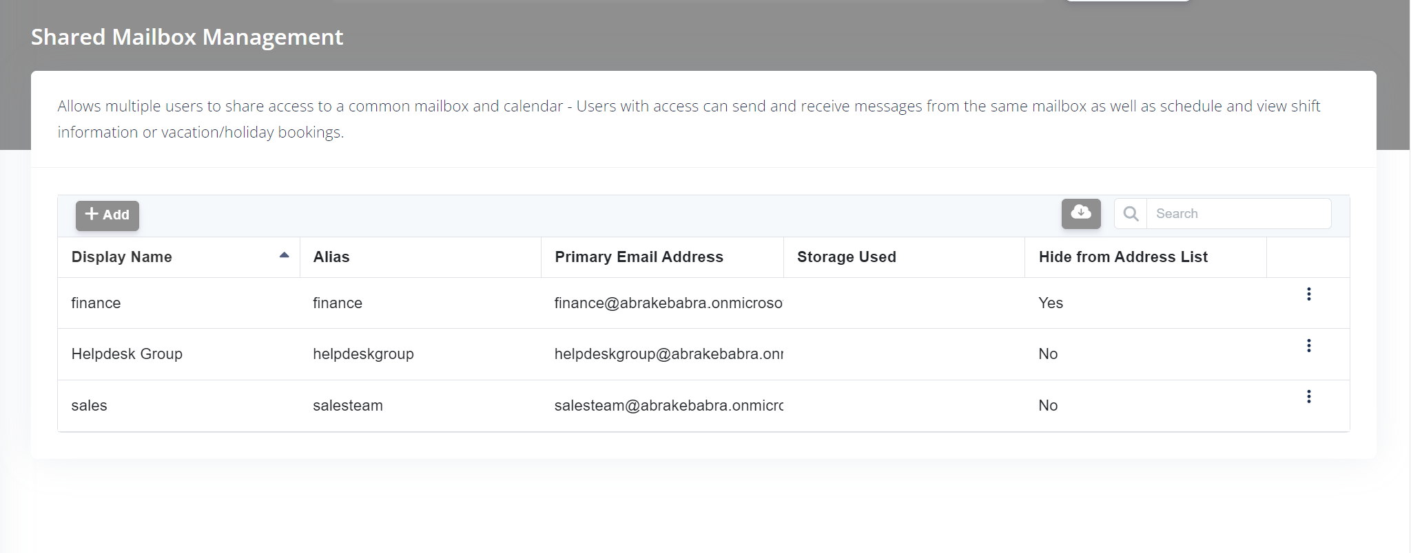 List all shared Mailboxes