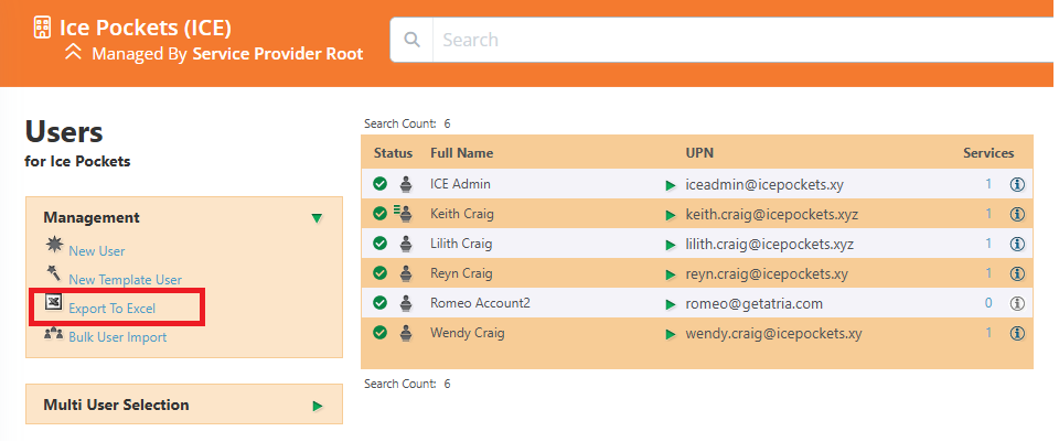 Export users to excel